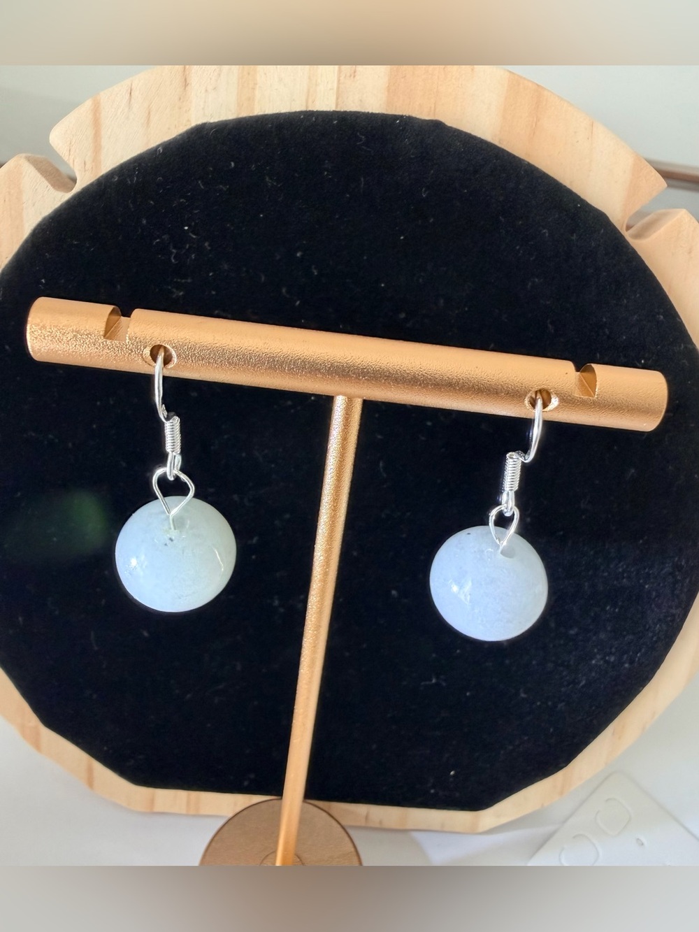 Natural Grade A Burmese Icy Smoky Purple Jadeite Apple Bead Dangle Earrings